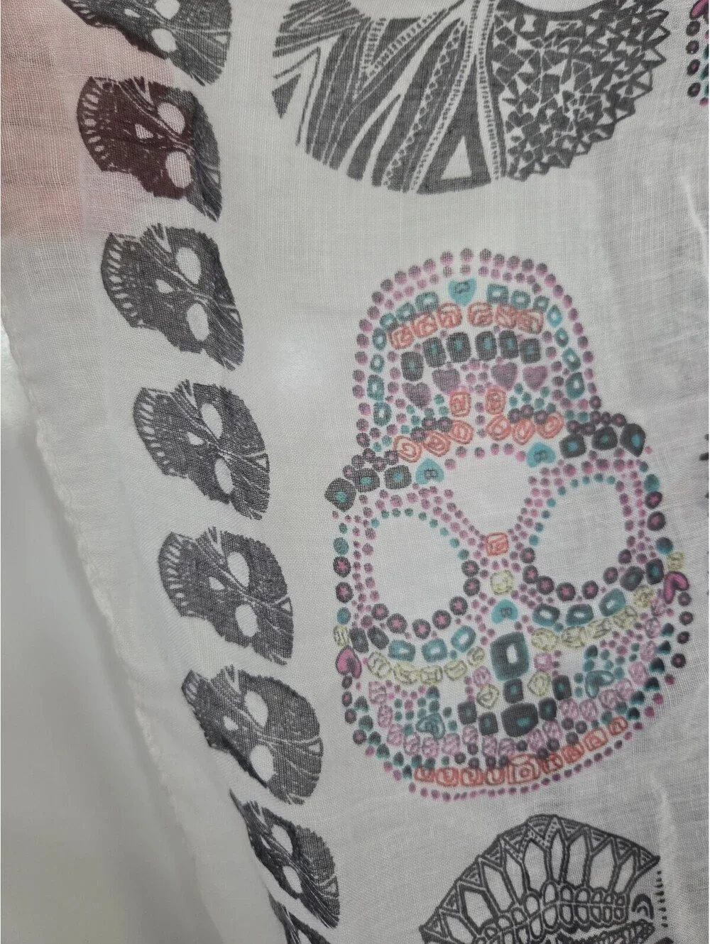 Lina & Lilly Sheer Skull Print Shawl Scarf Wrap 36x37 Inches